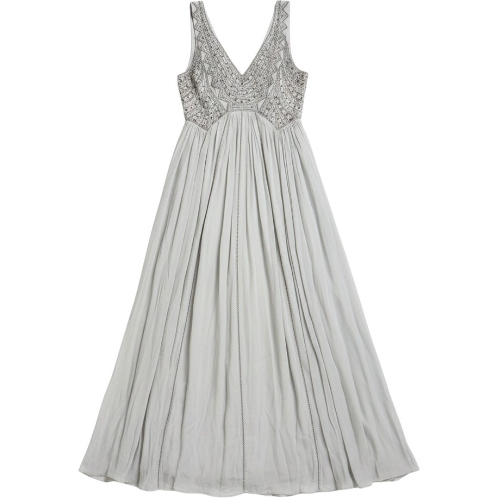 Free People Daphne Beaded Maxi Dress Grey Sage Green Boho V-Neck Size 0 New‎
